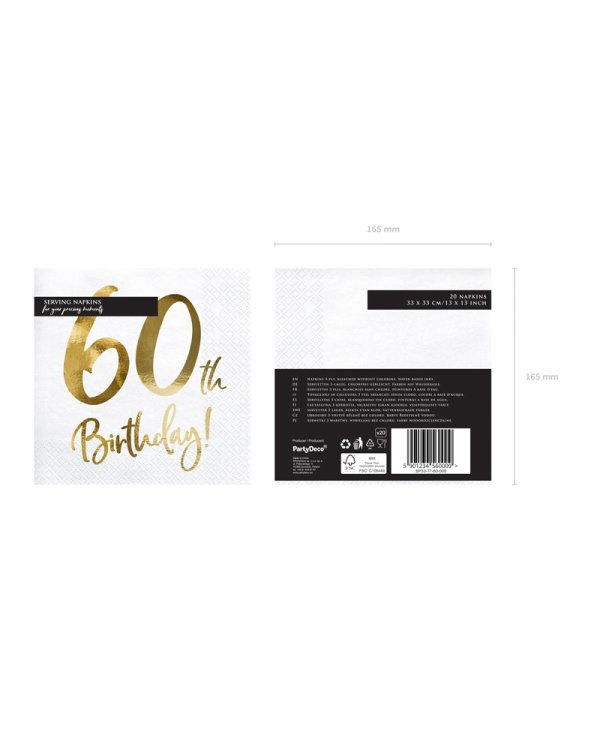 Napkins 60th Birthday, white, 33x33cm (1 pkt / 20 pc.)