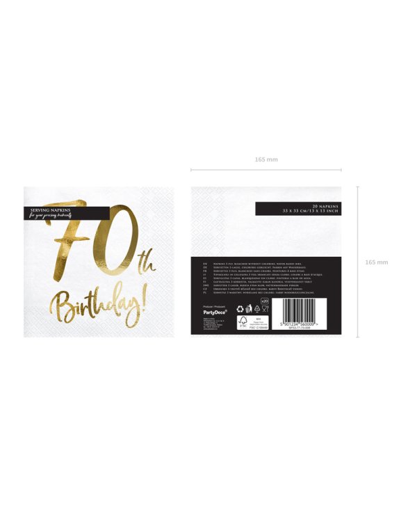 Napkins 70th Birthday, white, 33x33cm (1 pkt / 20 pc.)
