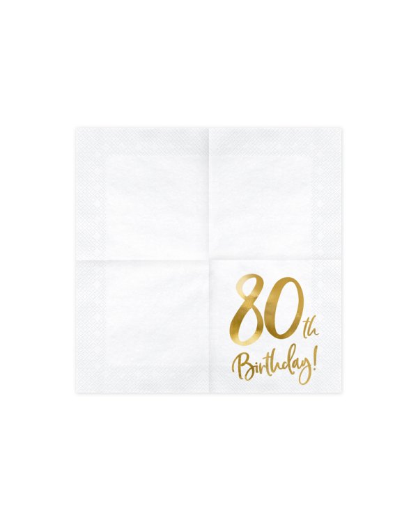 Napkins 80th Birthday, white, 33x33cm (1 pkt / 20 pc.)