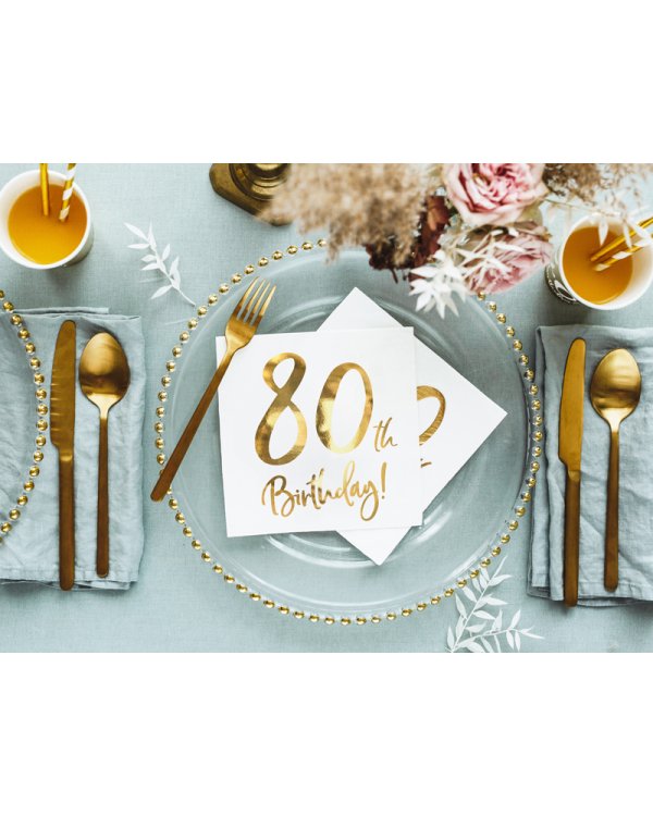 Napkins 80th Birthday, white, 33x33cm (1 pkt / 20 pc.)