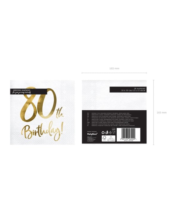 Napkins 80th Birthday, white, 33x33cm (1 pkt / 20 pc.)