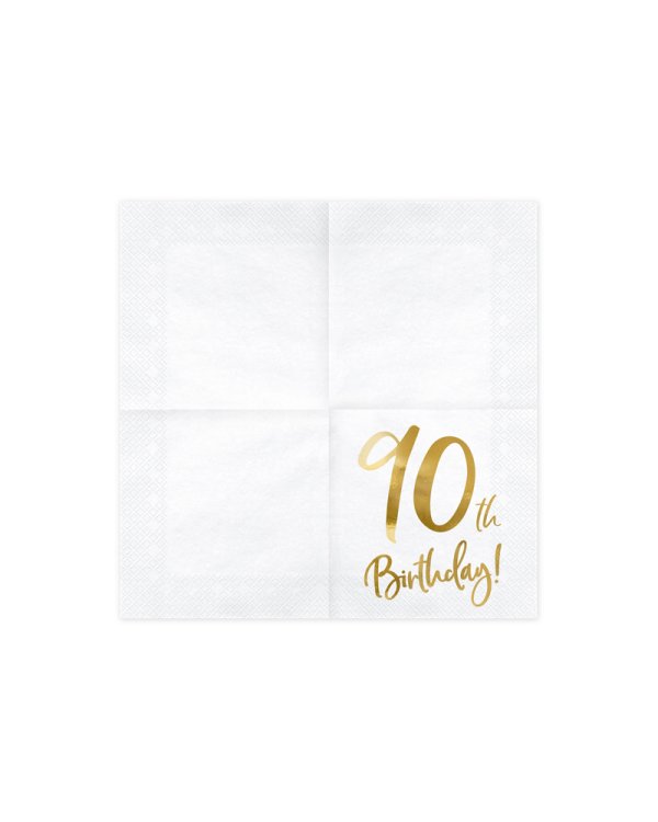 Napkins 90th Birthday, white, 33x33cm (1 pkt / 20 pc.)