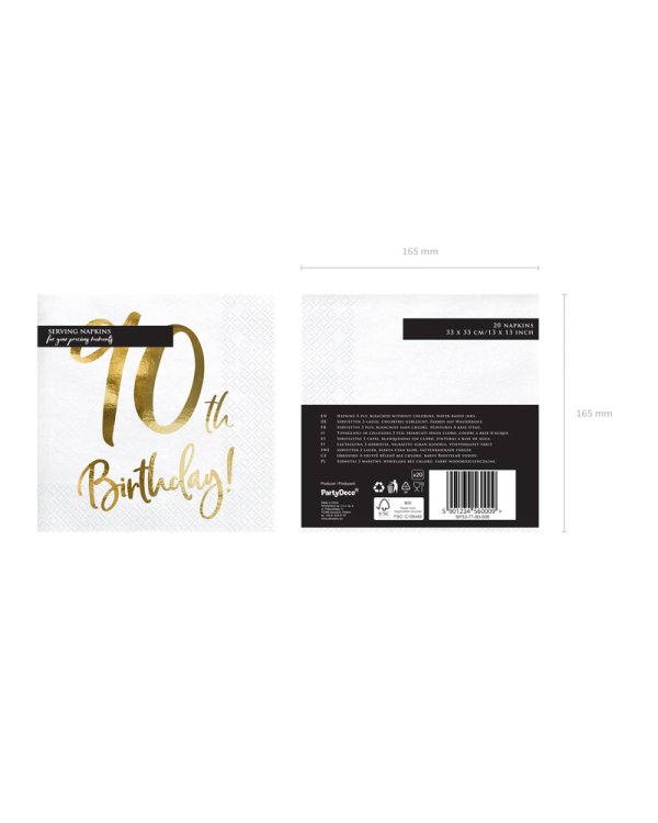Napkins 90th Birthday, white, 33x33cm (1 pkt / 20 pc.)