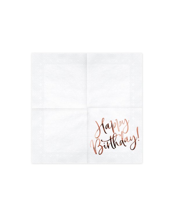 Napkins Happy Birthday, white, 33x33cm (1 pkt / 20 pc.)