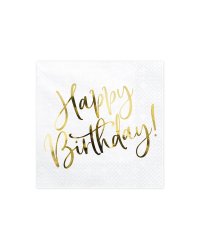 Napkins Happy Birthday, white, 33x33cm (1 pkt / 20 pc.)