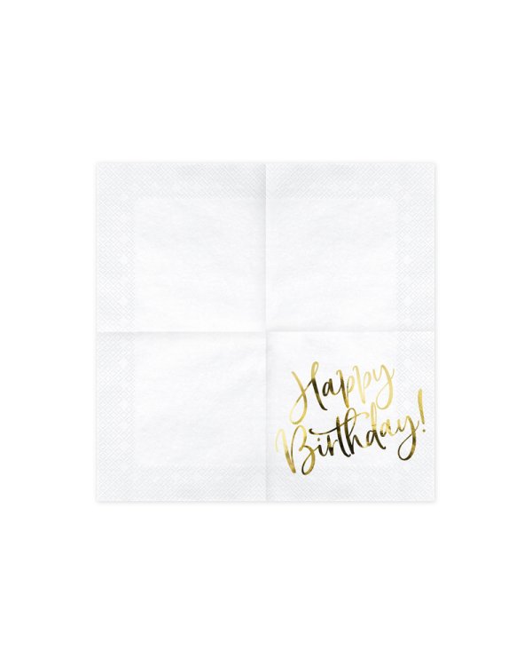 Napkins Happy Birthday, white, 33x33cm (1 pkt / 20 pc.)