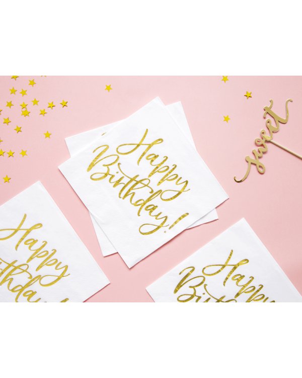 Napkins Happy Birthday, white, 33x33cm (1 pkt / 20 pc.)