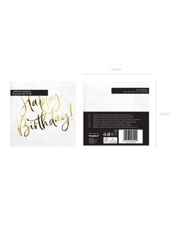 Napkins Happy Birthday, white, 33x33cm (1 pkt / 20 pc.)