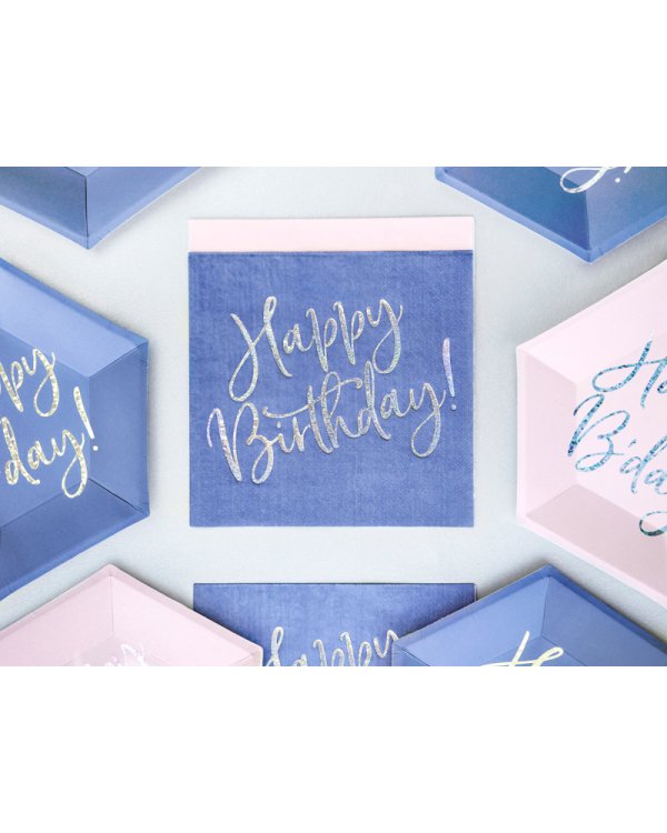 Napkins Happy Birthday, navy blue, 33x33cm (1 pkt / 20 pc.)
