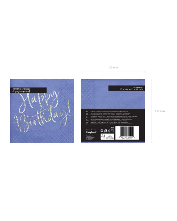 Napkins Happy Birthday, navy blue, 33x33cm (1 pkt / 20 pc.)