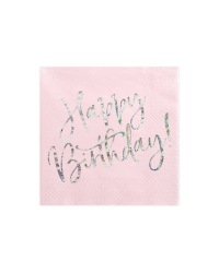 Napkins Happy Birthday, light powder pink, 33x33cm (1 pkt / 20 pc.)