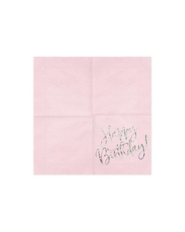 Napkins Happy Birthday, light powder pink, 33x33cm (1 pkt / 20 pc.)