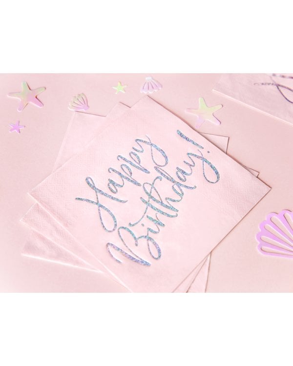 Napkins Happy Birthday, light powder pink, 33x33cm (1 pkt / 20 pc.)