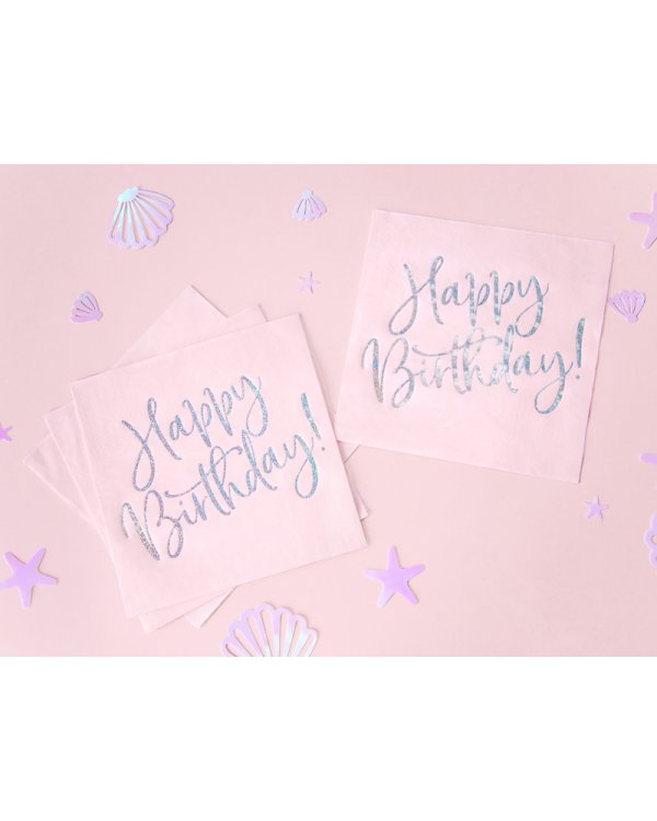 Napkins Happy Birthday, light powder pink, 33x33cm (1 pkt / 20 pc.)