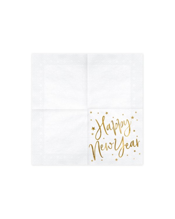 Napkins Happy New Year, white, 33x33cm (1 pkt / 20 pc.)