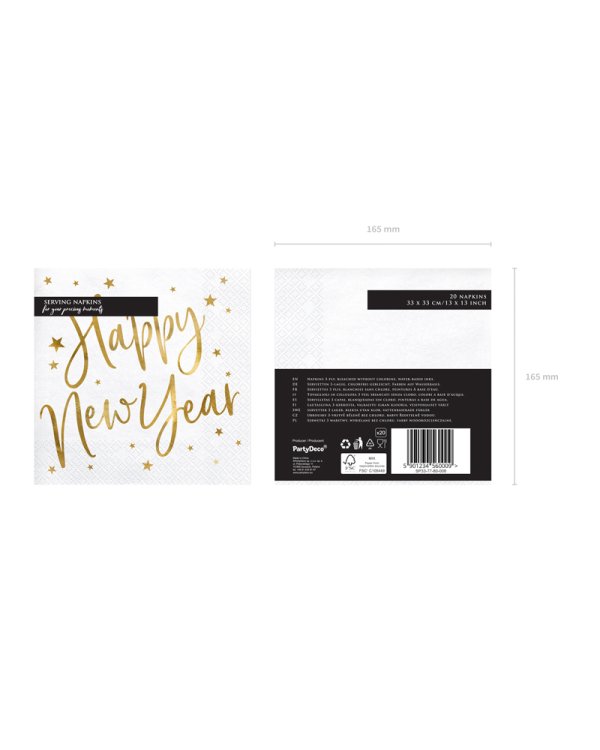Napkins Happy New Year, white, 33x33cm (1 pkt / 20 pc.)