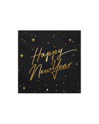 Napkins Happy New Year, black, 33x33cm (1 pkt / 20 pc.)