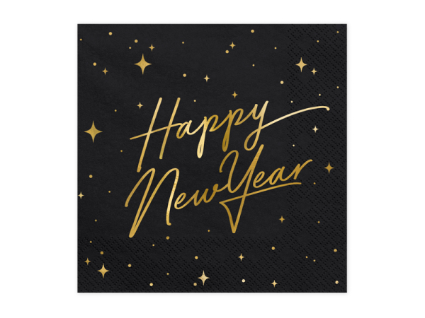 Napkins Happy New Year, black, 33x33cm (1 pkt / 20 pc.)