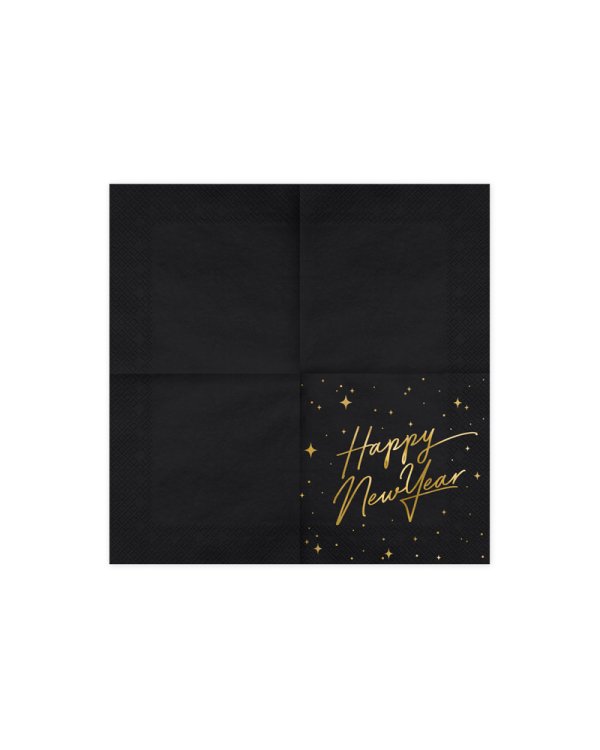 Napkins Happy New Year, black, 33x33cm (1 pkt / 20 pc.)