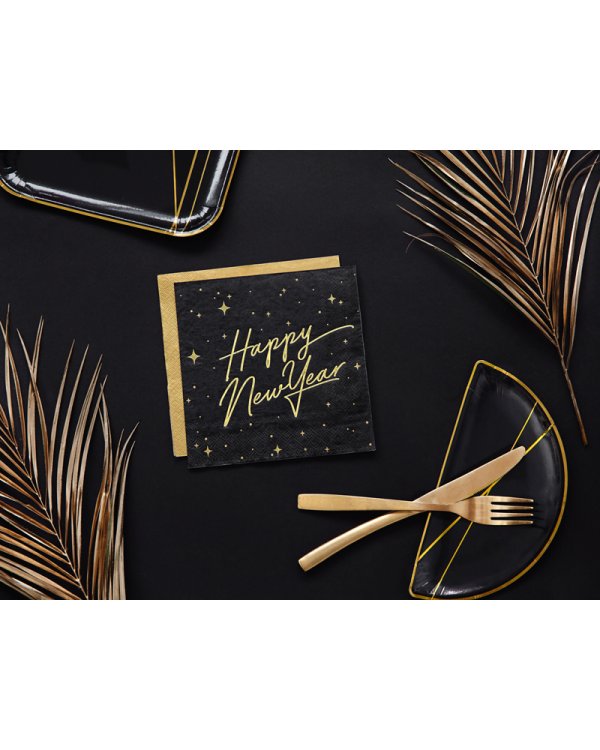 Napkins Happy New Year, black, 33x33cm (1 pkt / 20 pc.)
