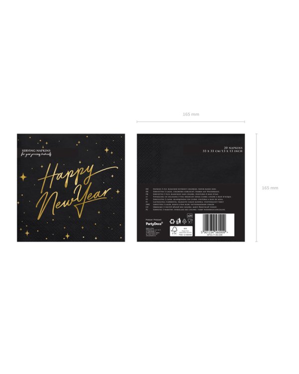 Napkins Happy New Year, black, 33x33cm (1 pkt / 20 pc.)