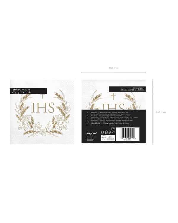 Napkins IHS, 33x33 cm, gold (1 pkt / 12 pc.)