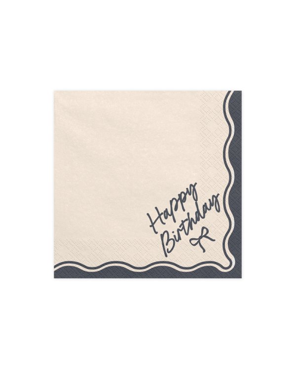 Napkins Happy Birthday Bow, 33x33 cm, beige-black (1 pkt / 12 pc.)