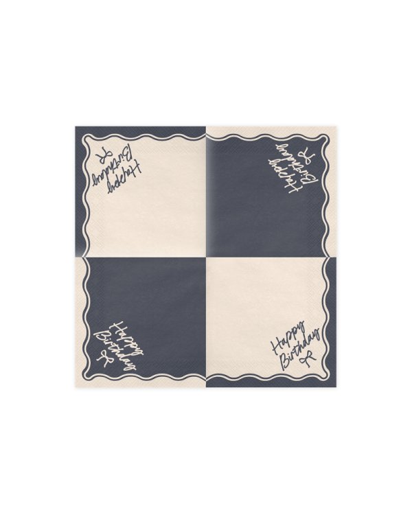 Napkins Happy Birthday Bow, 33x33 cm, beige-black (1 pkt / 12 pc.)