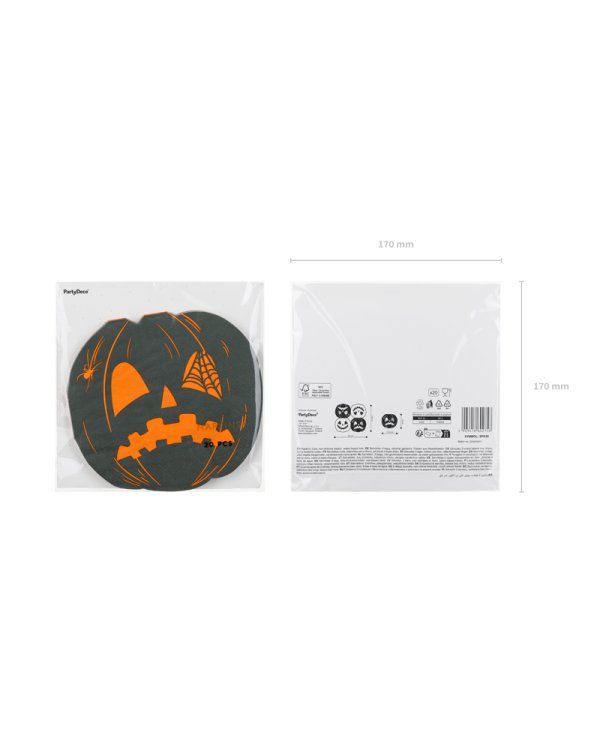 Napkins Scary pumpkins, 16.5x15 cm, orange and black (1 pkt / 20 pc.)