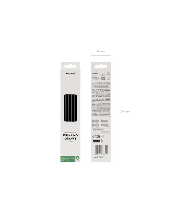 Plastic straws, 23 cm, black (1 pkt / 12 pc.)