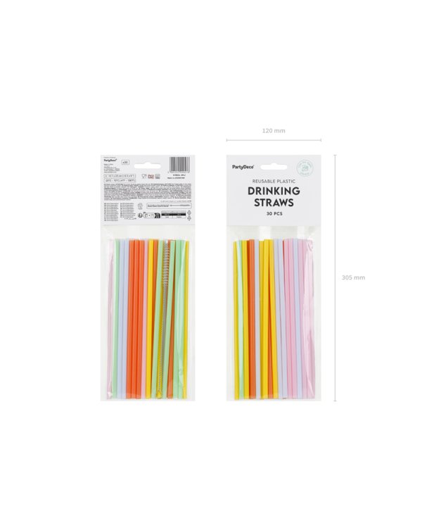 Plastic straws, 20 cm, mix (1 pkt / 30 pc.)