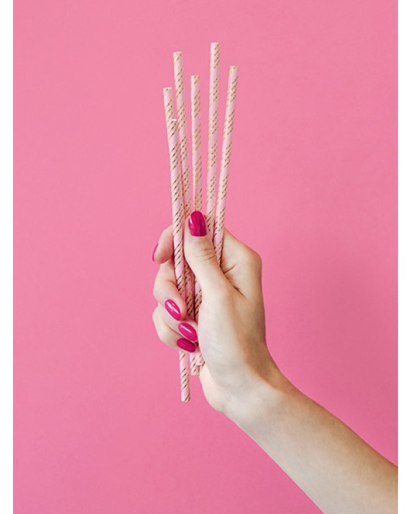 Paper straws, light pink, 19.5cm (1 pkt / 10 pc.)
