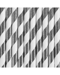 Paper Straws, silver, 19.5cm (1 pkt / 10 pc.)