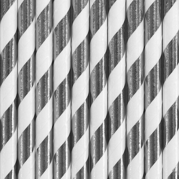 Paper Straws, silver, 19.5cm (1 pkt / 10 pc.)