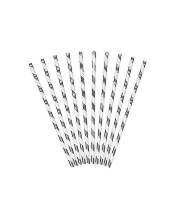 Paper Straws, silver, 19.5cm (1 pkt / 10 pc.)