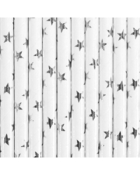 Paper Straws, silver, 19.5cm (1 pkt / 10 pc.)
