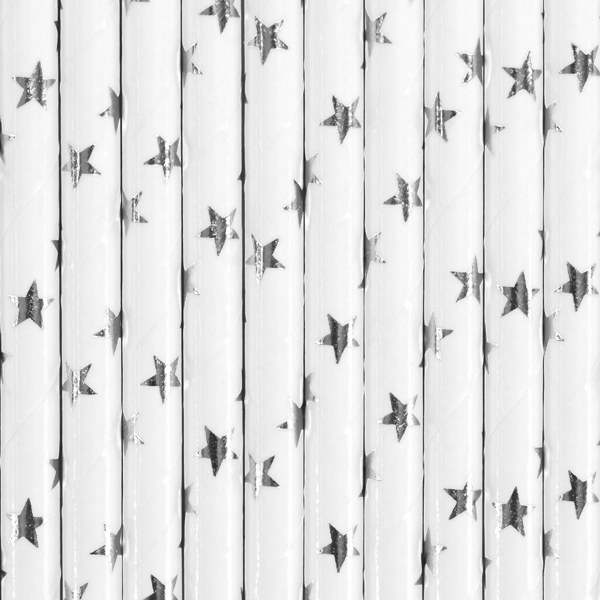 Paper Straws, silver, 19.5cm (1 pkt / 10 pc.)