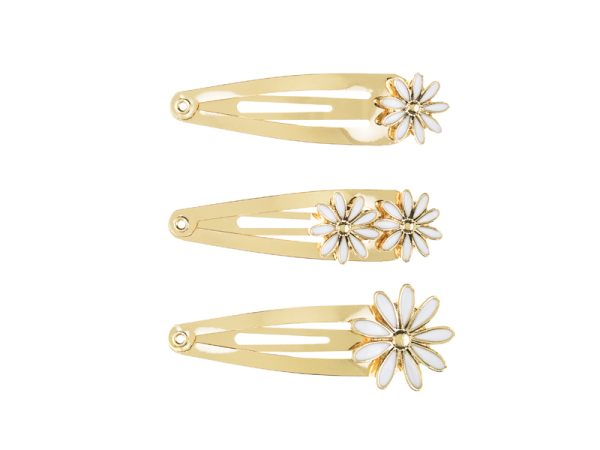 Hair clips Daisy, 5x1.5-2 cm, gold (1 pkt / 3 pc.)