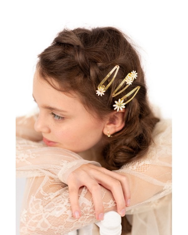 Hair clips Daisy, 5x1.5-2 cm, gold (1 pkt / 3 pc.)