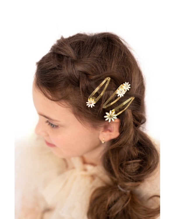 Hair clips Daisy, 5x1.5-2 cm, gold (1 pkt / 3 pc.)