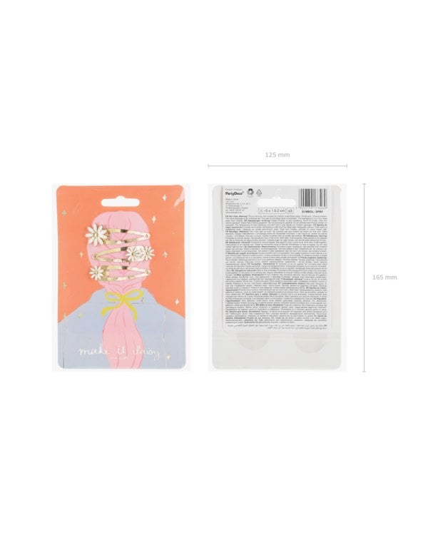 Hair clips Daisy, 5x1.5-2 cm, gold (1 pkt / 3 pc.)