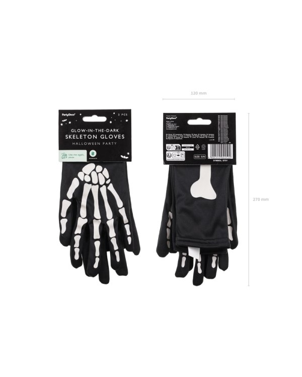 Glow in the Dark Gloves, black, size S/M