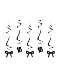Birthday swirls for the 18th birthday with bows, black, 50 cm (1 pkt / 5 pc.)