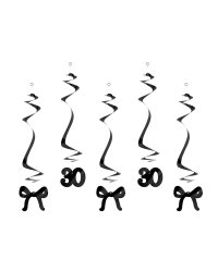 Birthday swirls for the 30th birthday with bows, black, 50 cm (1 pkt / 5 pc.)