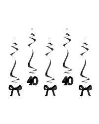 Birthday swirls for the 40th birthday with bows, black, 50 cm (1 pkt / 5 pc.)