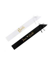 Bride to be and Bride sashes, black and white (1 pkt / 6 pc.)