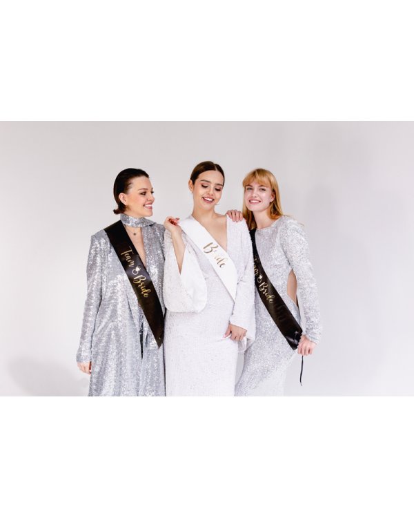 Bride to be and Bride sashes, black and white (1 pkt / 6 pc.)