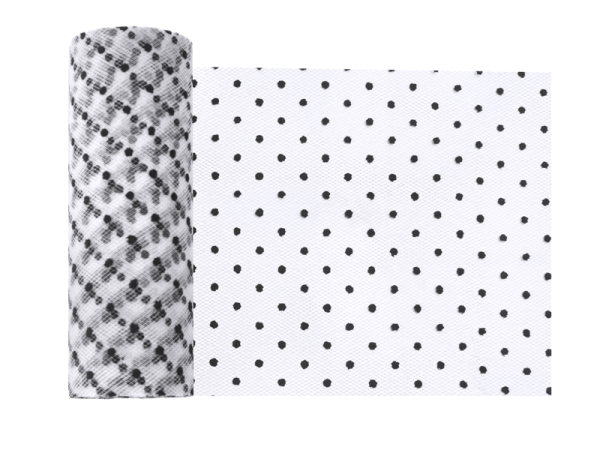 Tulle with dots, white, 0.15 x 9m (1 pc. / 9 lm)