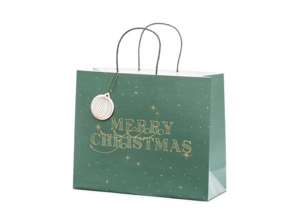 Gift bag Merry Christmas, bottle green, 32.5x26.5x11.5cm