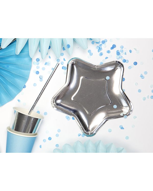 Paper Plates Star, silver, 18cm (1 pkt / 6 pc.)